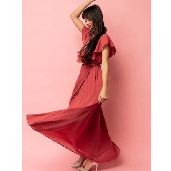 Baltic Born Katya Ruffle Maxi Dress Rosewood Tie Waist dress size XXXL - Picture 2 of 12